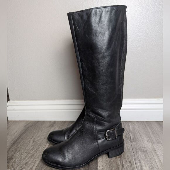 Vince Camuto Valero Black Leather Knee High Strap Riding Boots Womens 7.5 - Picture 3 of 7